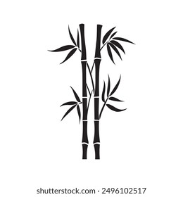 Bamboo leaves icon over white background, silhouette style, vector illustration