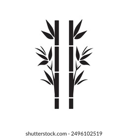 Bamboo leaves icon over white background, silhouette style, vector illustration