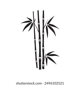 Bamboo leaves icon over white background, silhouette style, vector illustration