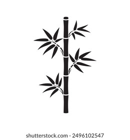 Bamboo leaves icon over white background, silhouette style, vector illustration