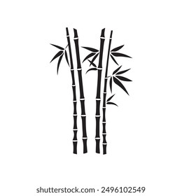 Bamboo leaves icon over white background, silhouette style, vector illustration