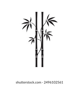 Bamboo leaves icon over white background, silhouette style, vector illustration