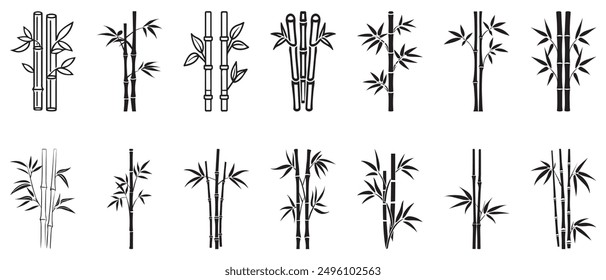 Bamboo leaves icon over white background, silhouette style, vector illustration