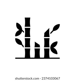 Bamboo with leaves icon. Simple solid style. Japanese bamboo, leaf, tree, nature, asian garden concept. Silhouette, glyph symbol. Vector illustration isolated.