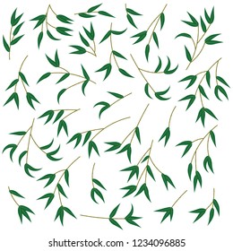 Bamboo leaves illustration set. Vector.