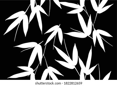 Bamboo leaves, isolated on background, Black and white bamboo leaves