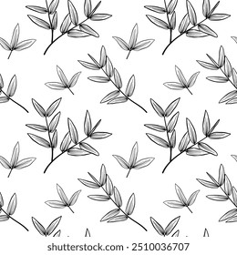 bamboo leaves line art seamless pattern