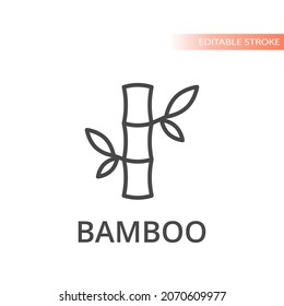 Bambú con icono de vector de línea de hojas. Esquema, trazo editable.