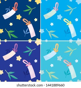 Bamboo Leaves and Paper Strips Wallpaper