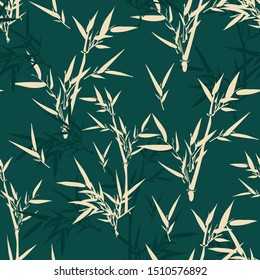 Bamboo leaves pattern summer seamless stylish fashion floral pattern, in Hawaiian style. green jungle print. coconut tree branches. Dark green. 