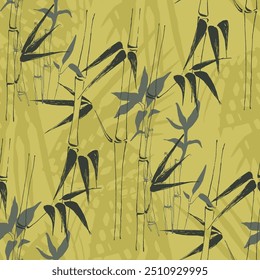 Bamboo with Leaves Seamless Background. A contemporary collage with simple shapes. Modern exotic design for paper, cover, fabric, wallpaper, interior. Vector graphics.