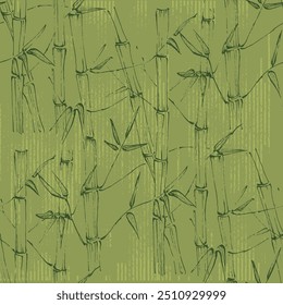 Bamboo with Leaves Seamless Background. A contemporary collage with simple shapes. Modern exotic design for paper, cover, fabric, wallpaper, interior. Vector graphics.