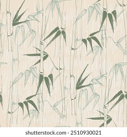 Bamboo with Leaves Seamless Background. A contemporary collage with simple shapes. Modern exotic design for paper, cover, fabric, wallpaper, interior. Vector graphics.