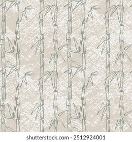 Bamboo with Leaves Seamless Background. A contemporary collage with simple shapes. Modern exotic design for paper, cover, fabric, wallpaper, interior. Vector graphics.