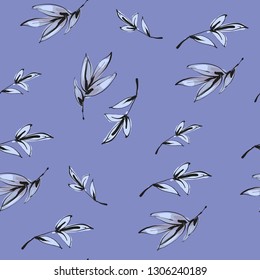 Bamboo leaves seamless pattern on blue background