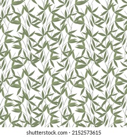 Bamboo leaves seamless pattern, simple flat style vector illustration, traditional japanese plant, oriental decorative repeat ornament for textile design, fabrics, home decor, zen concept