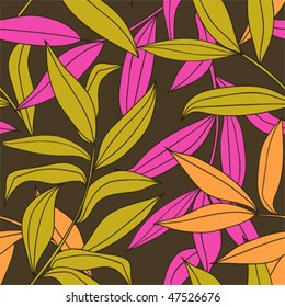 Bamboo leaves seamless pattern in warm color palette vector
