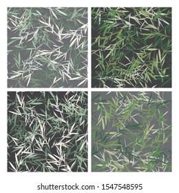 Bamboo leaves seamless patterns set , jungle backdrops
