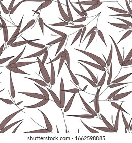 Bamboo leaves in shades of cappuccino coffee on white background.Seamless vector pattern.