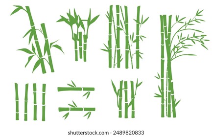 Bamboo leaves silhouette collection. Bamboo plant vector illustration. Bamboo element design. Bamboo branches, stems and leaves