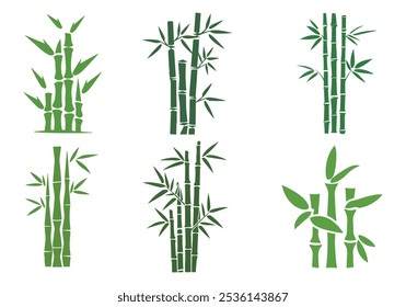 Bamboo leaves silhouette collection. Bamboo plant vector illustration. Bamboo element design. Bamboo branches, stems and leaves