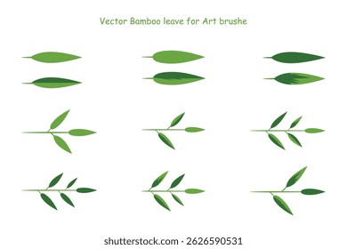 Bamboo leaves in various shapes and styles. leaves for brush creation, and eco-friendly art projects, ideal for pattern design and nature-themed, editable vector illustrations