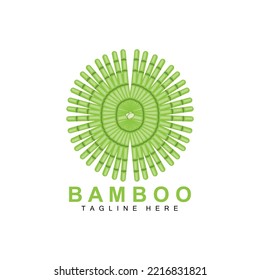 Bamboo Logo Design, Green Tree Vector, Panda Food, Product Brand Template Illustration