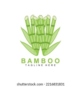 Bamboo Logo Design, Green Tree Vector, Panda Food, Product Brand Template Illustration