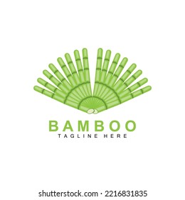 Bamboo Logo Design, Green Tree Vector, Panda Food, Product Brand Template Illustration