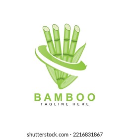 Bamboo Logo Design, Green Tree Vector, Panda Food, Product Brand Template Illustration