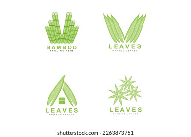 Bamboo Logo Design, Green Tree Vector, Panda Food, Product Brand Template Illustration
