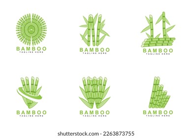 Bamboo Logo Design, Green Tree Vector, Panda Food, Product Brand Template Illustration