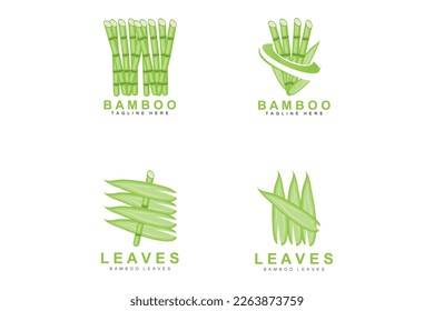 Bamboo Logo Design, Green Tree Vector, Panda Food, Product Brand Template Illustration