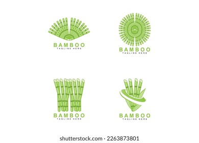 Bamboo Logo Design, Green Tree Vector, Panda Food, Product Brand Template Illustration