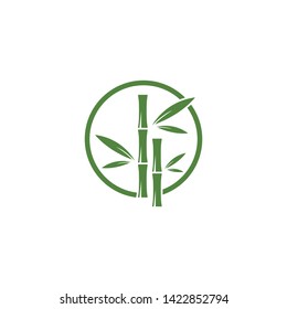 Bamboo logo with green leaf vector icon template