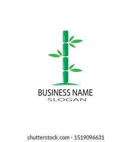bamboo logo with green leaf vector icon template