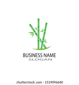 bamboo logo with green leaf vector icon template