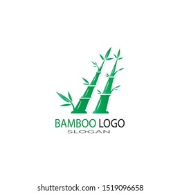 bamboo logo with green leaf vector icon template