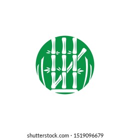 bamboo logo with green leaf vector icon template