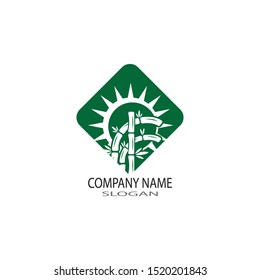 bamboo logo with green leaf vector icon template