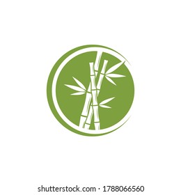 Bamboo logo with green leaf vector icon template and symbol