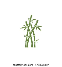 Bamboo logo with green leaf vector icon template and symbol