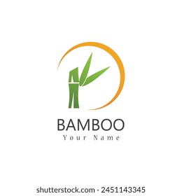 Logotipo de bambú con Plantilla de Vector de hoja verde
