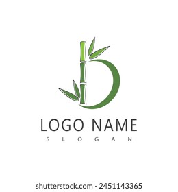 Bamboo logo with green leaf vector icon template