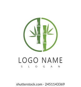 Bamboo logo with green leaf vector icon template