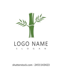 Bamboo logo with green leaf vector icon template