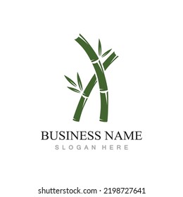 bamboo logo with green leaves vector illustration
