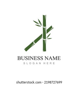 logotipo de bambú con hojas verdes ilustración vectorial