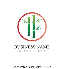 logotipo de bambú con hojas verdes ilustración vectorial