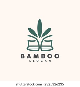Bamboo Logo, Green Plants Vector, Simple Minimalist Design, Illustration Template